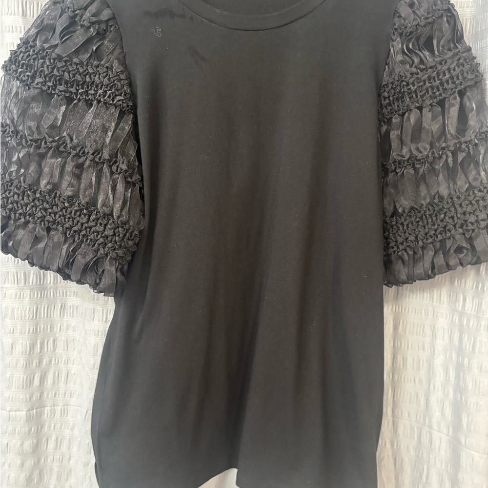 MaxMara Black Short Sleeve Top with Textured Sleeves